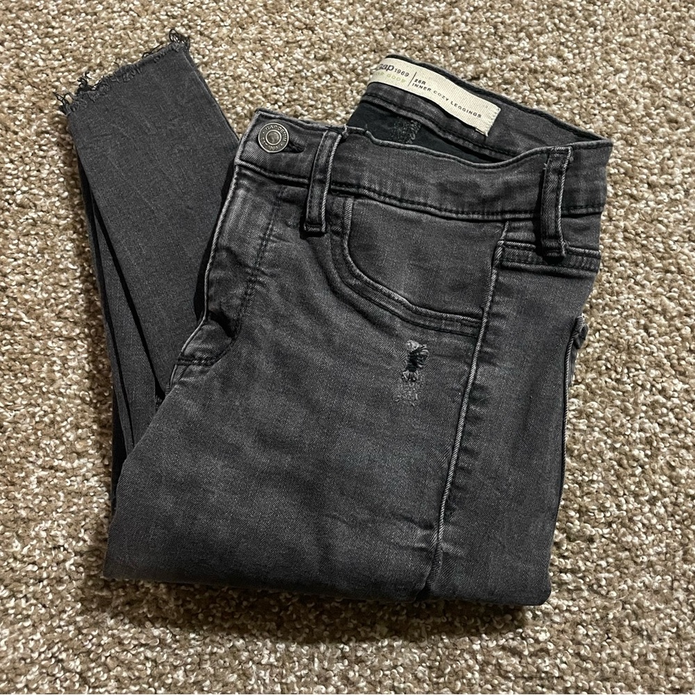 High rise light wash black skinny jeans